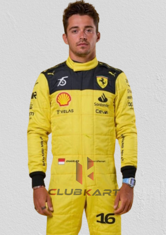 charles Leclerc yellow 2022 f1 go kart racing suit