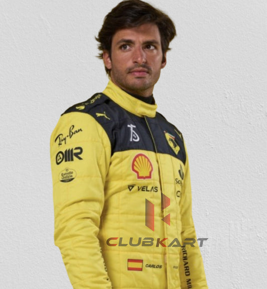 Carlos Sainz yellow 2022 f1 go kart racing suit