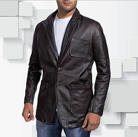 Natrule Colour Leather Long Jacket for Men